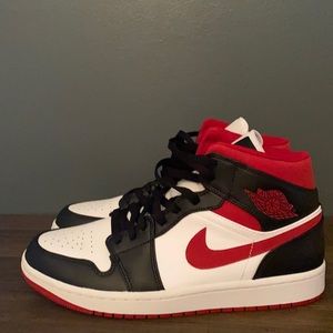 Nike Air Jordan 1 Mid Black Gym Red Basketball Shoes Mens 12.5 554724-122 White